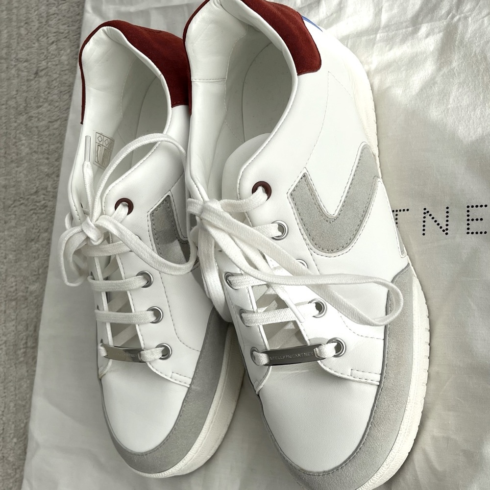 STELLA MCCARTNEY LACE UP  WOMEN ECO LEATHER WHITE WITH RED & BLUE BACK